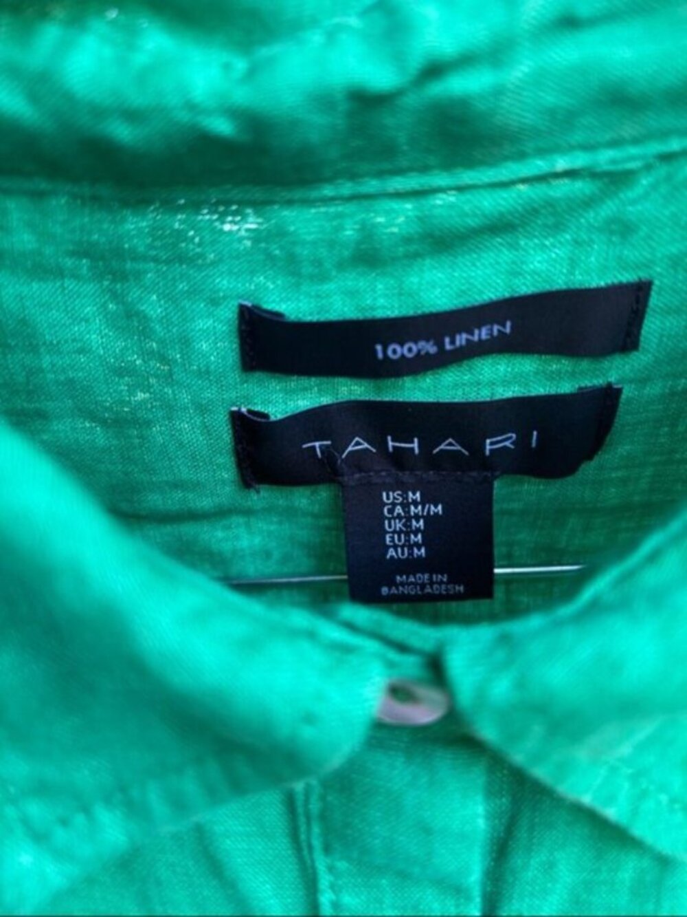 Tahari (M) Kelly Green 100% Linen Mini Shirt Dress or Beach Coverup - Picture 4 of 9